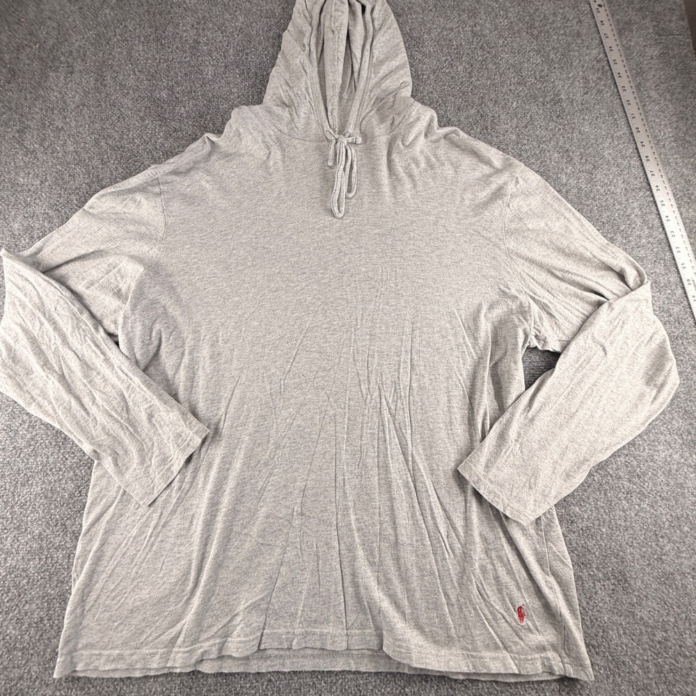Polo Ralph Lauren Mens XL Heather Gray Long Sleeve Hooded T-Shirt Red Pony Logo